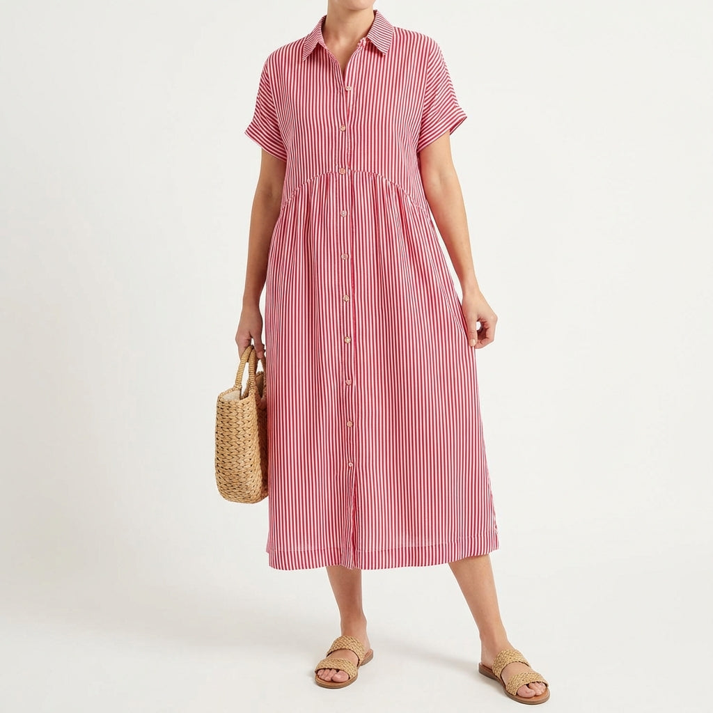Gracia | Women's Casual Midi Shirt Dress with Stripes