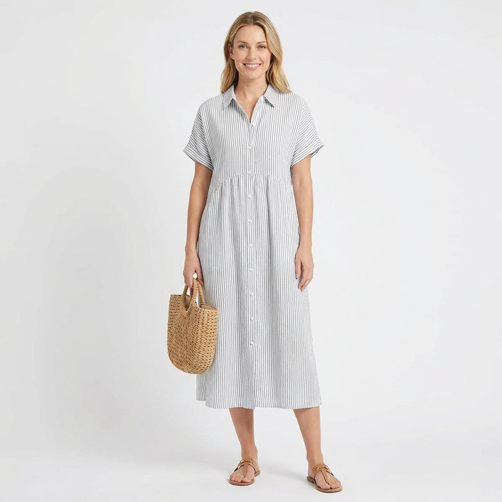 Gracia | Women's Casual Midi Shirt Dress with Stripes
