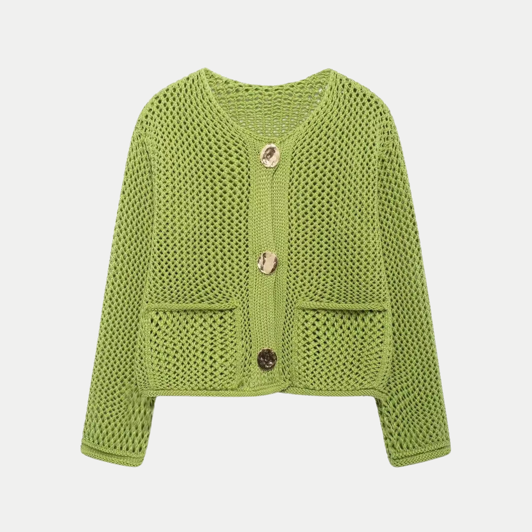 Elegant and Comfortable Buttoned Knit Cardigan for Women, view 2 - Elena Harper