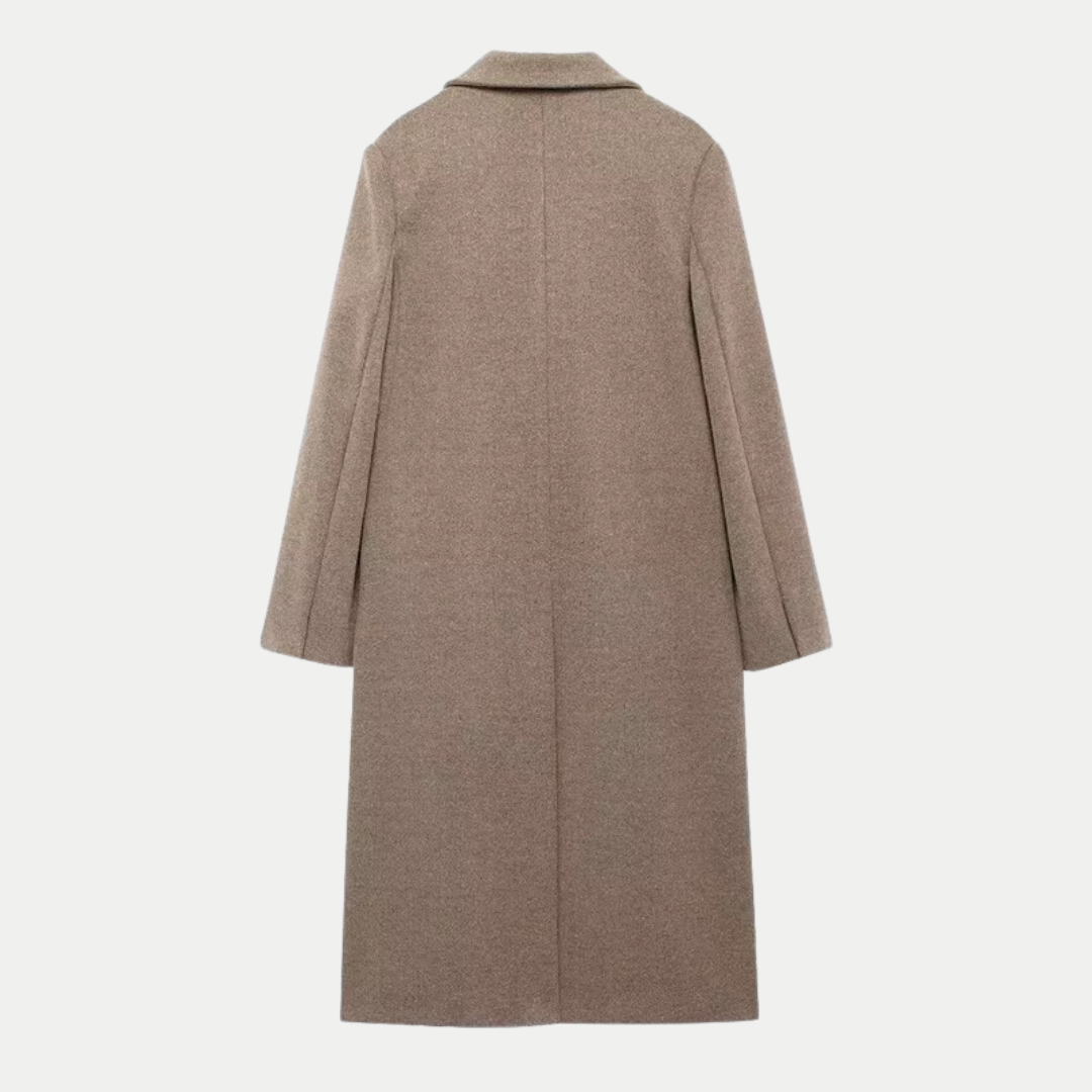 Sophisticated Long Crossed Wool Coat in Taupe for Women