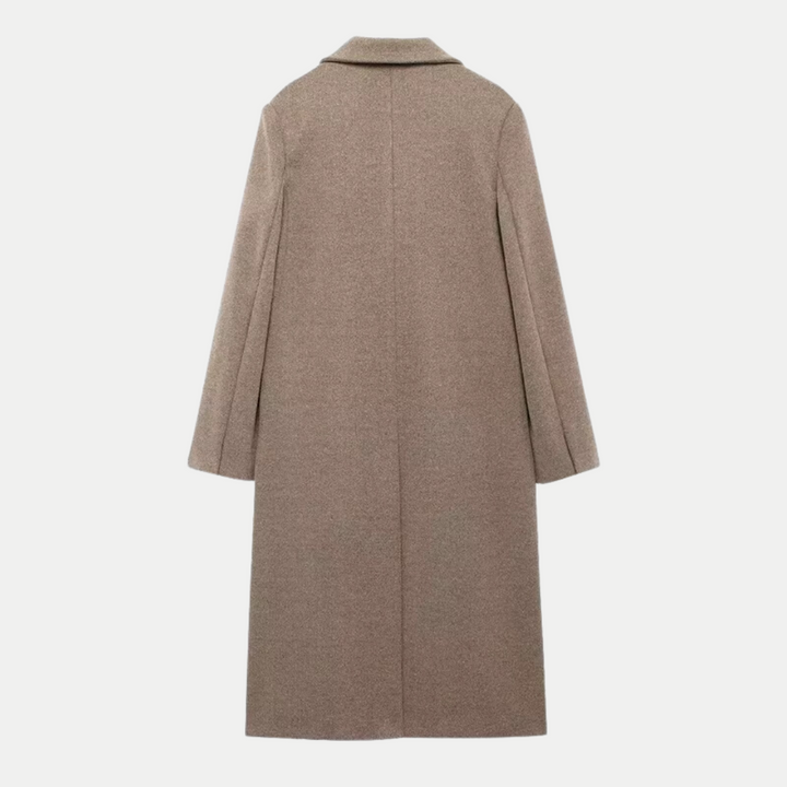 Sophisticated Long Crossed Wool Coat in Taupe for Women