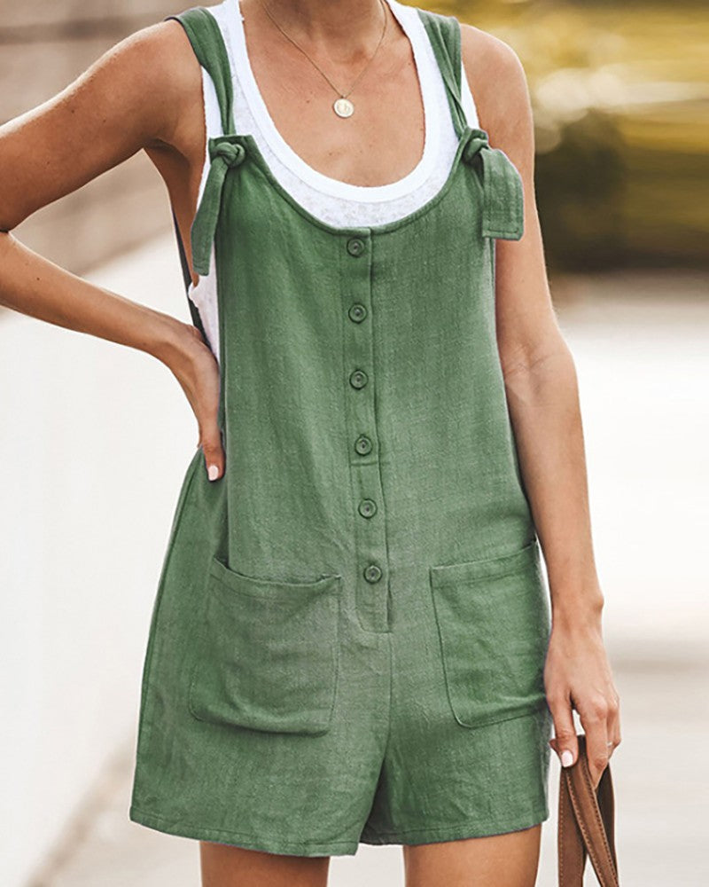 Fun Summer Short Jumpsuit for Women – Sleeveless Style in Linen Blend