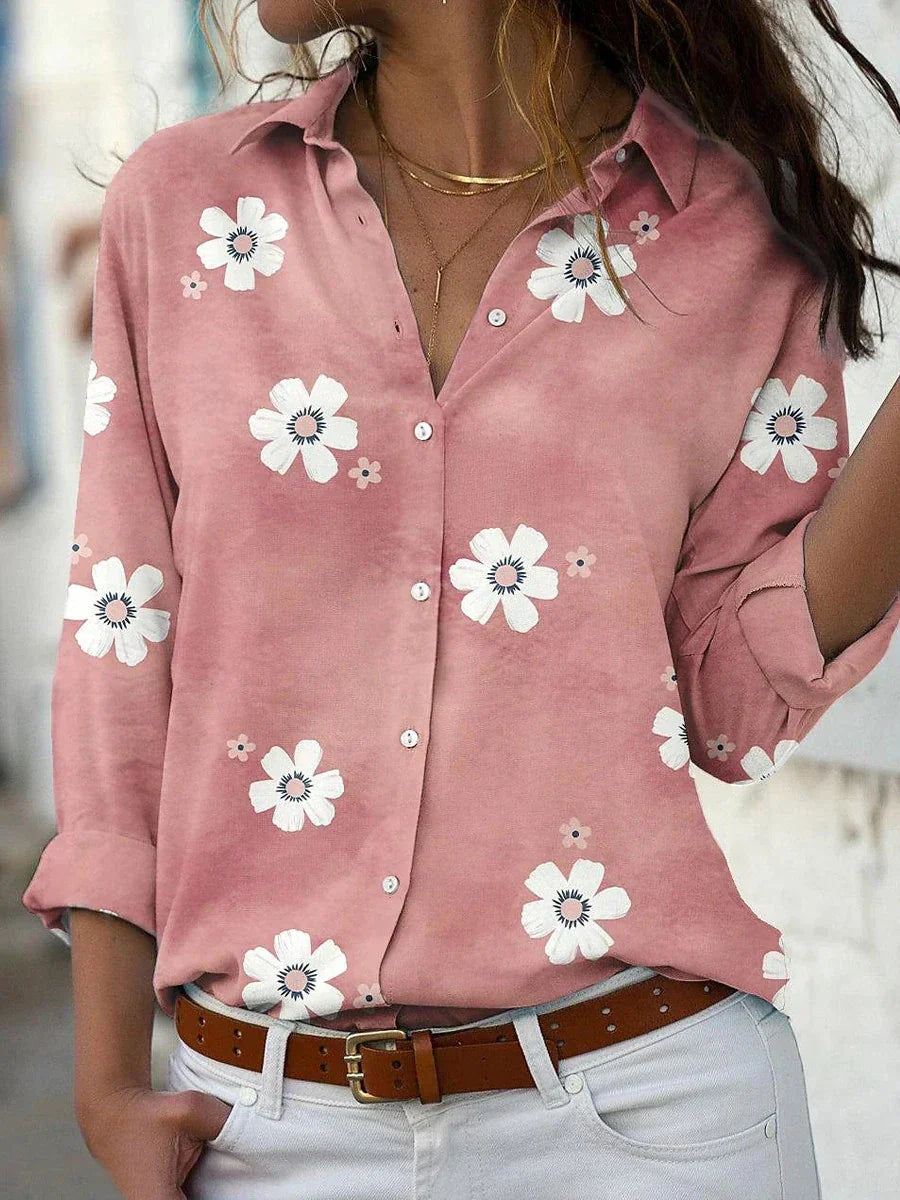 Madelyn | Ladies Floral Button-Up Long Sleeve Shirt Top