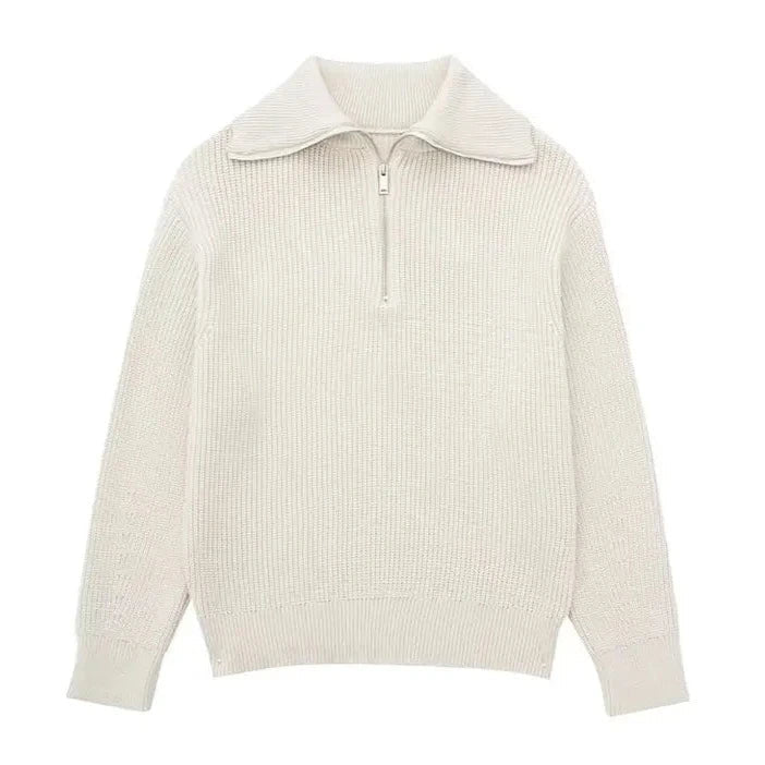 Emma & Rose striped zip-up sweater — premium knitwear