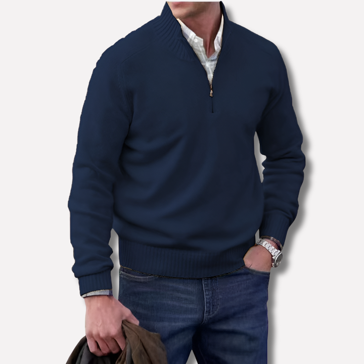 Men's Half-Zip Sweater with Ribbed Collar for Layering