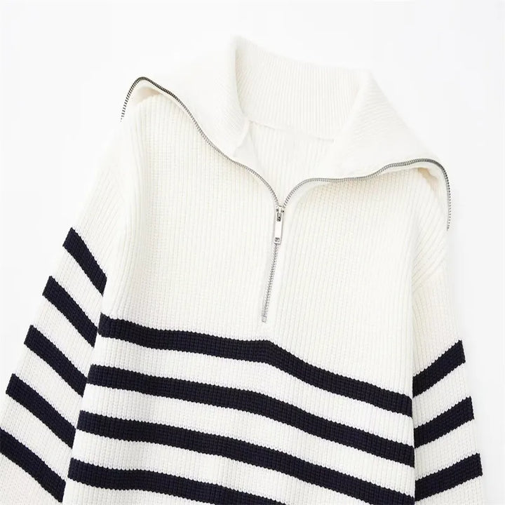 Emma & Rose striped zip-up sweater — premium knitwear