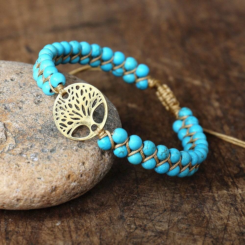 Emma & Rose Cape Town Marga turquoise stone bracelet with silver accents on a white background.