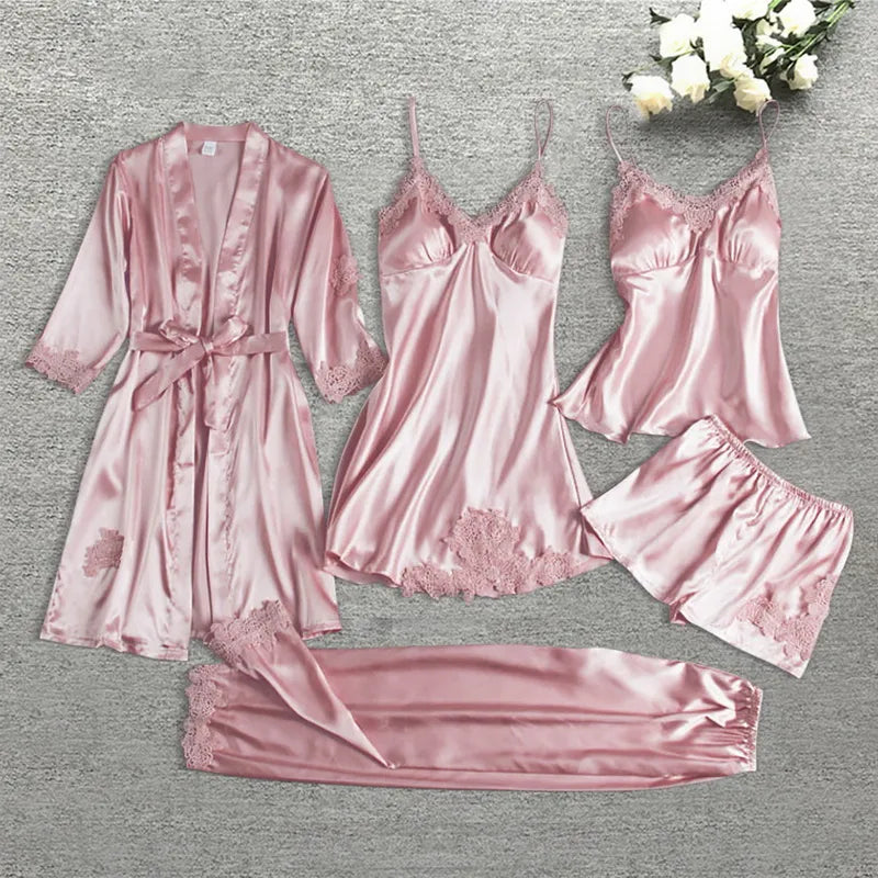 Women's Five-Piece Luxurious Robe & Pajama Set