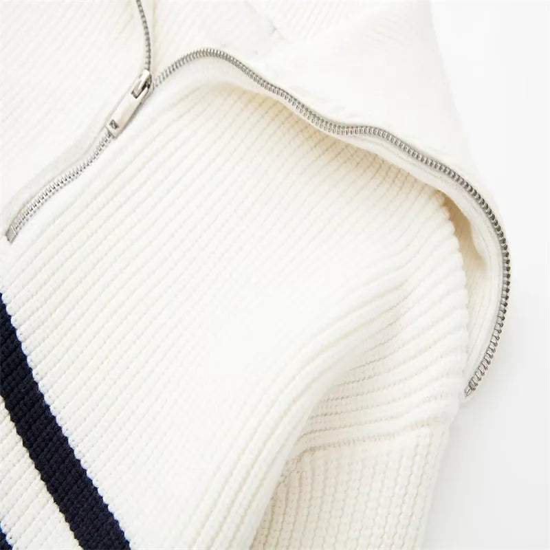 Emma & Rose striped zip-up sweater — premium knitwear
