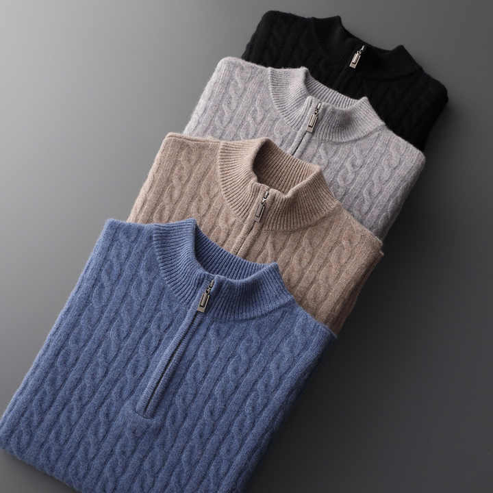 Emma & Rose cashmere woven half-zip sweater — premium knitwear