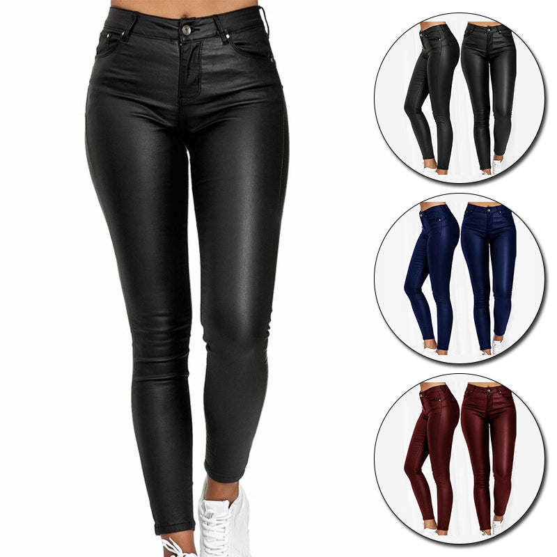 Leather Stretch Pants with High Waist Raffaela, view 2 - Elena Harper