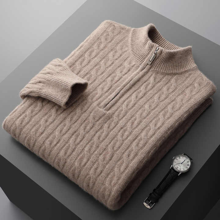 Emma & Rose cashmere woven half-zip sweater — premium knitwear