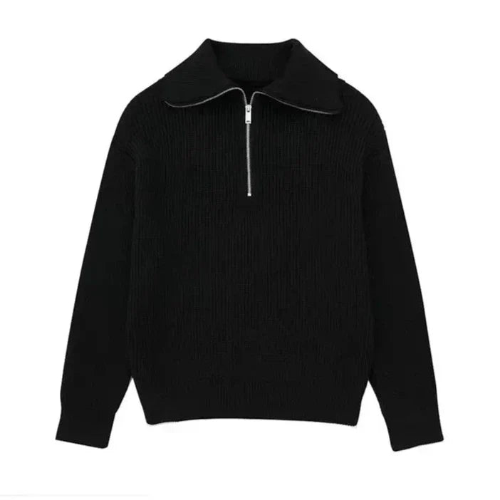 Emma & Rose striped zip-up sweater — premium knitwear