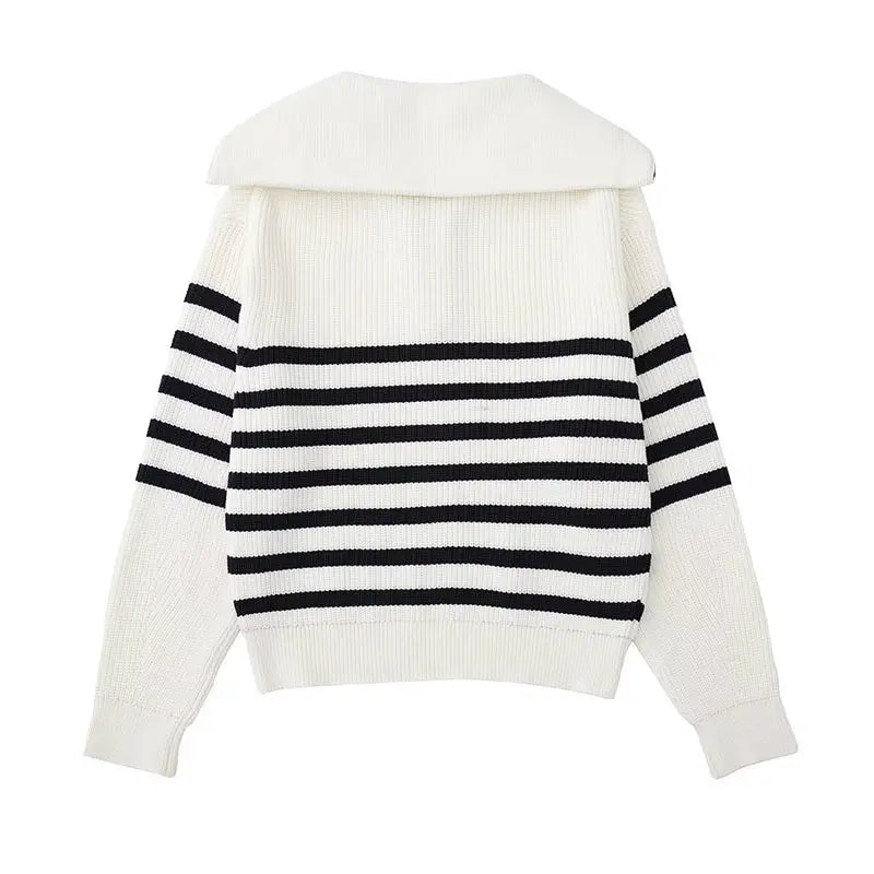 Emma & Rose striped zip-up sweater — premium knitwear