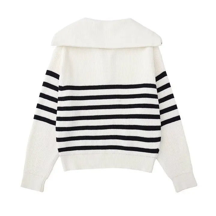 Emma & Rose striped zip-up sweater — premium knitwear
