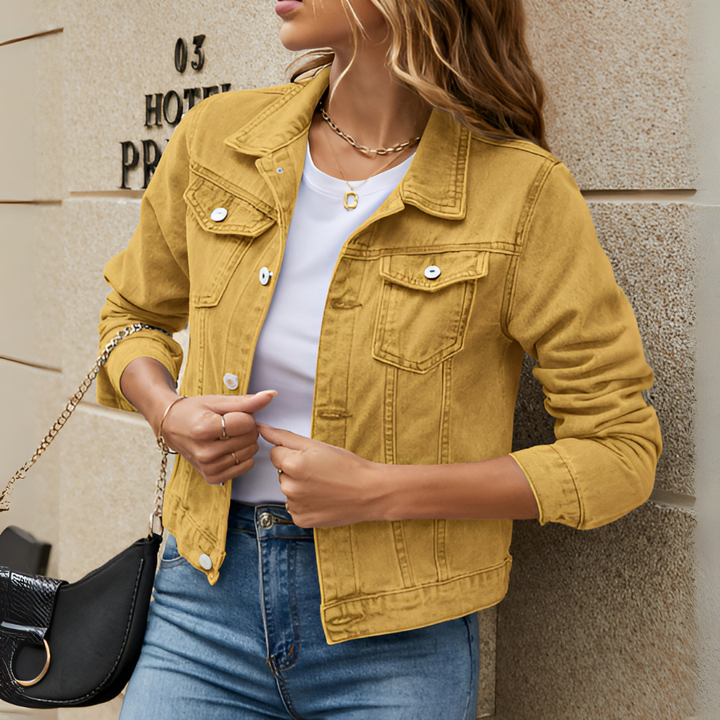 Buttoned Women's Denim Jacket - Casual and Versatile