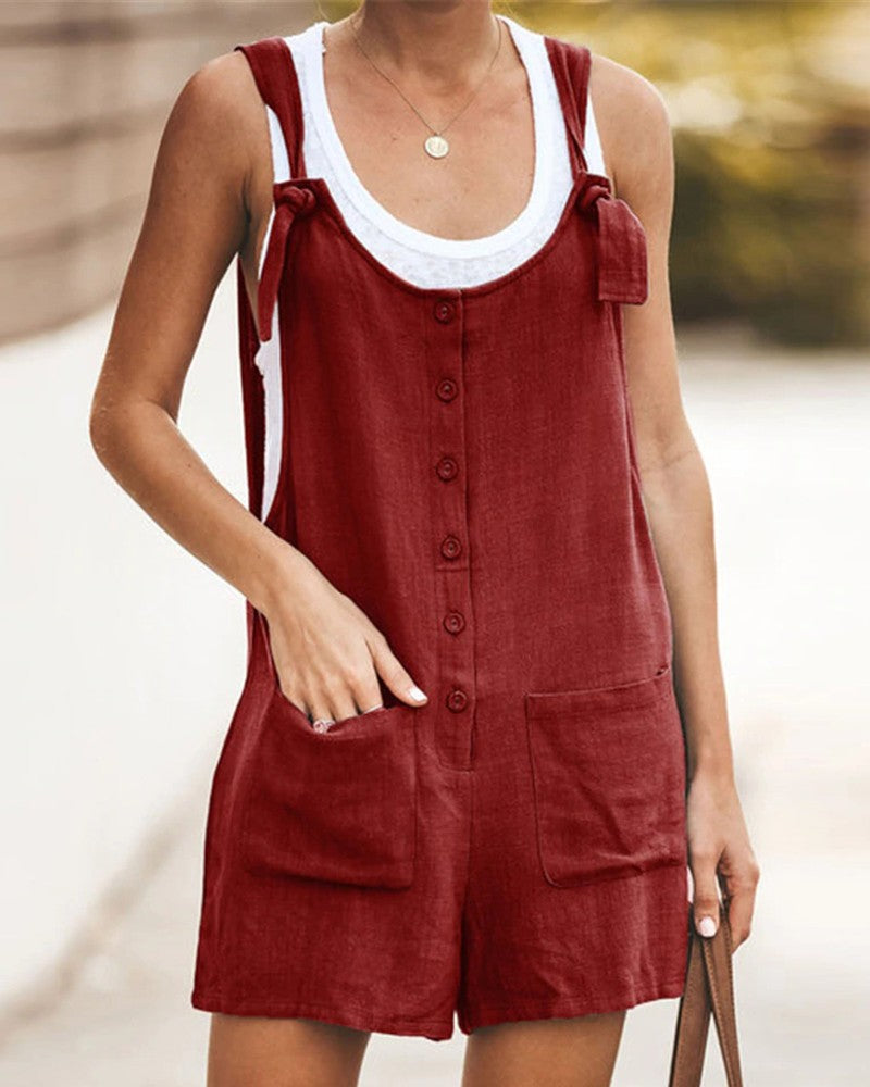 Fun Summer Short Jumpsuit for Women – Sleeveless Style in Linen Blend