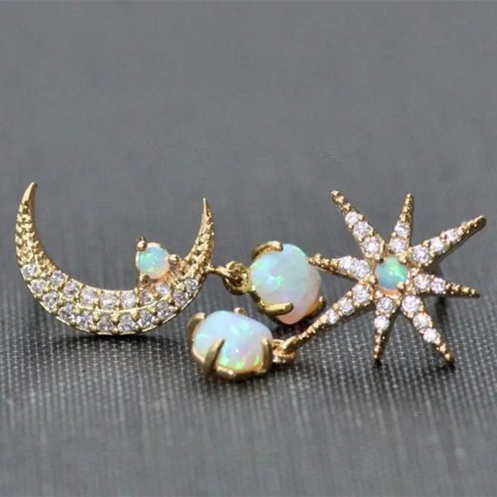 Moon and Star Earrings for Women - Gold Opal and Poetic Style.