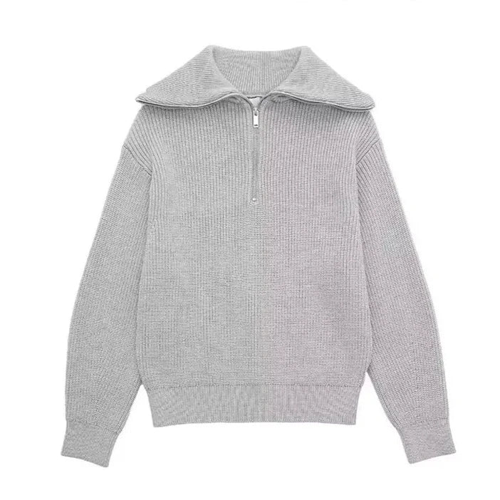Emma & Rose striped zip-up sweater — premium knitwear