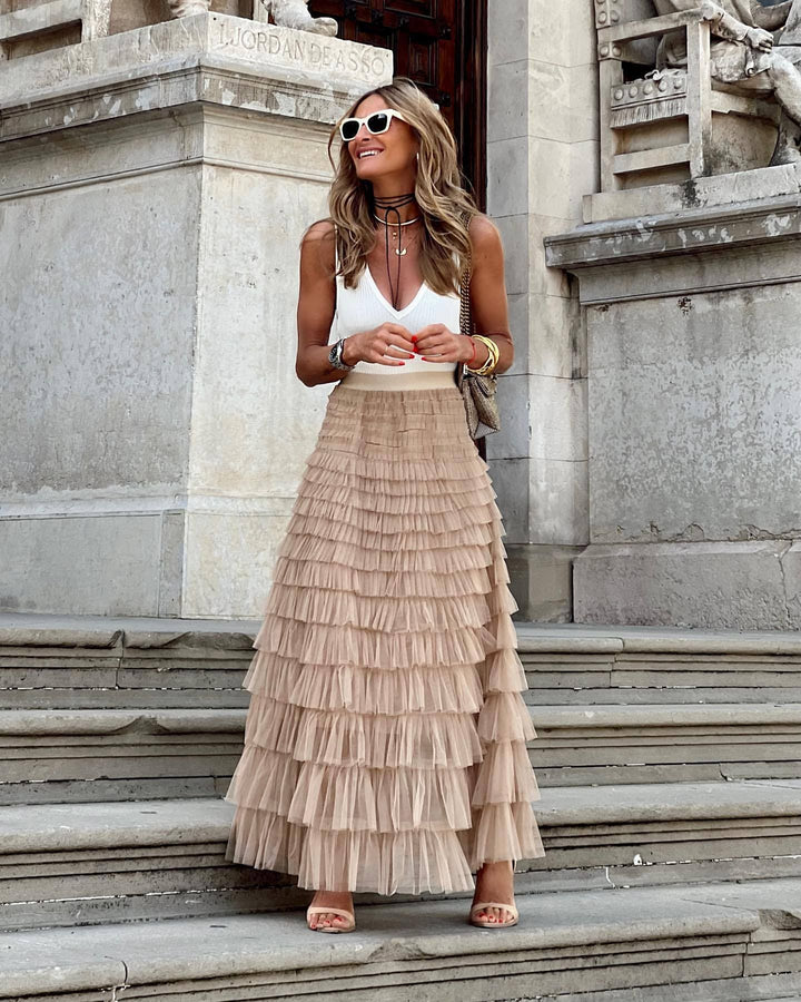 Long Tulle Skirt with Elastic Waist