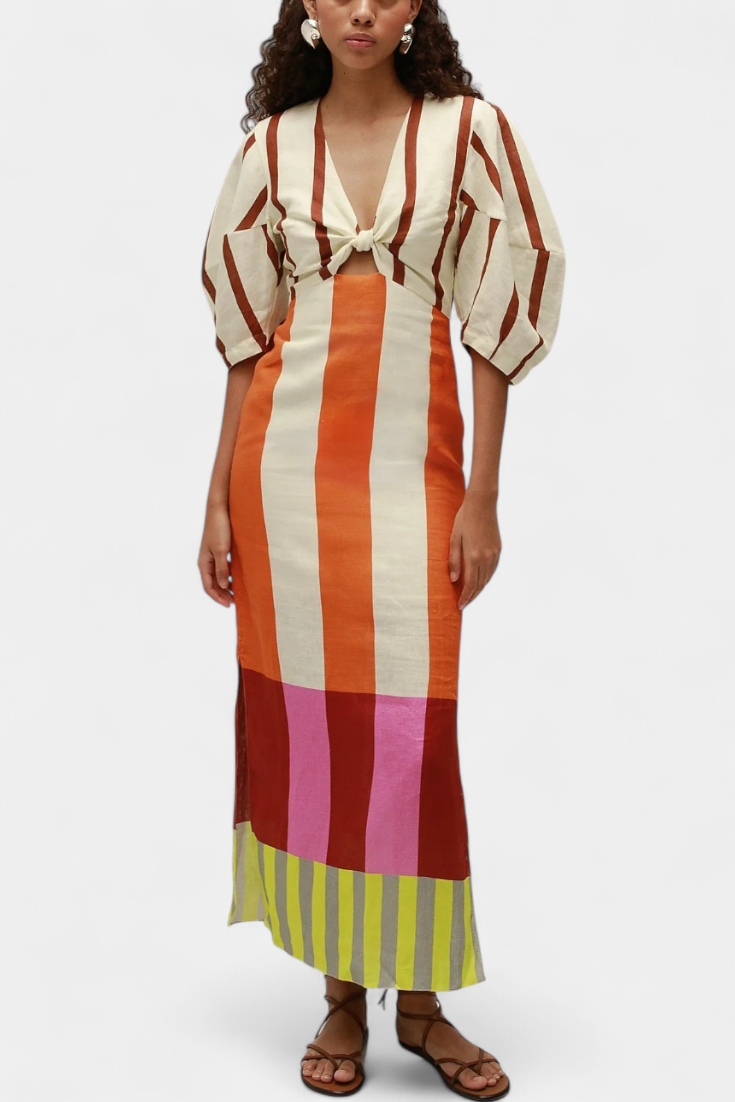Alison Soft Dress with Front Neckline and Puff Sleeves, view 5 - Elena Harper