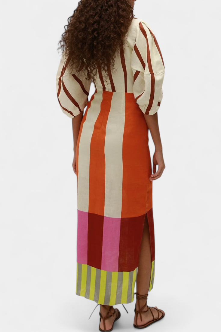 Alison Soft Dress with Front Neckline and Puff Sleeves, view 6 - Elena Harper