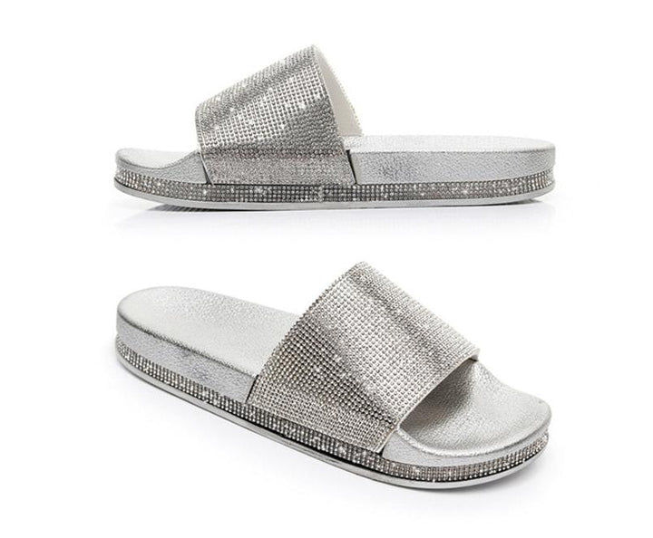 Women's Sparkling Crystal Embellished Slides Sandals