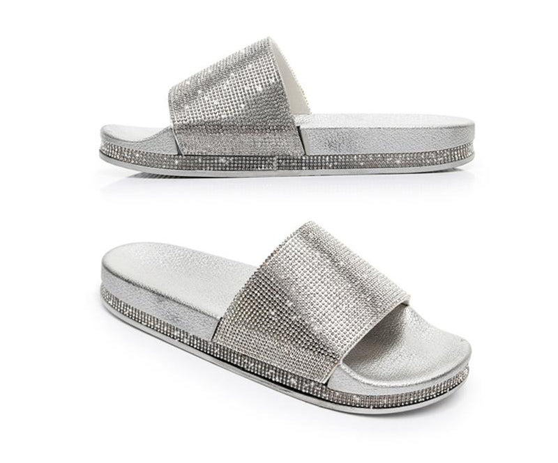 Women's Sparkling Crystal Embellished Slides Sandals