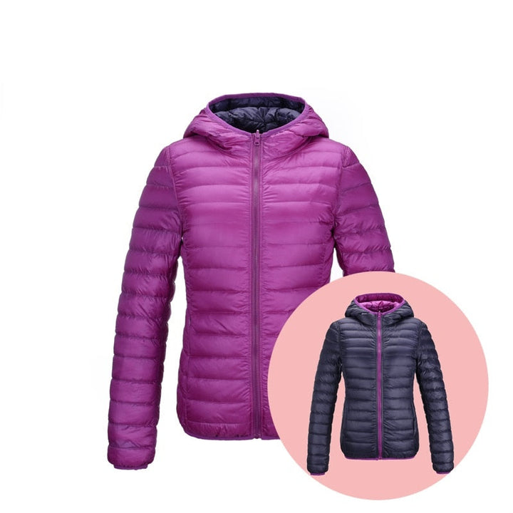 Ladies Reversible Lightweight Down Jacket Down Filling, Quilted Puffer Mid Jacket for Autumn and Spring, view 3 - Elena Harper