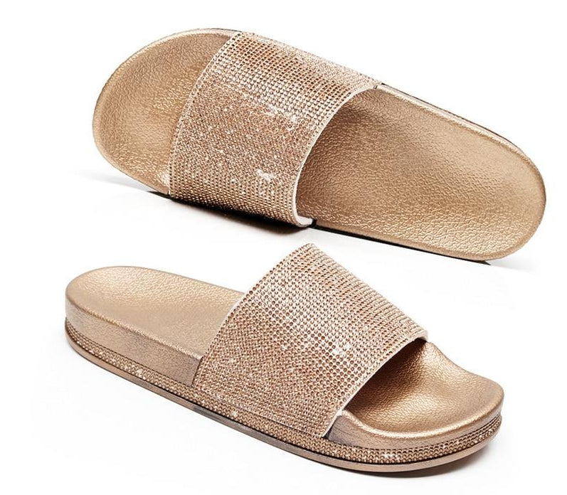 Women's Sparkling Crystal Embellished Slides Sandals