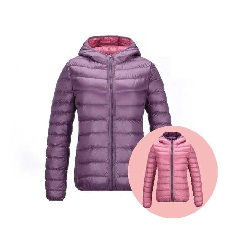 Ladies Reversible Lightweight Down Jacket Down Filling, Quilted Puffer Mid Jacket for Autumn and Spring, view 2 - Elena Harper