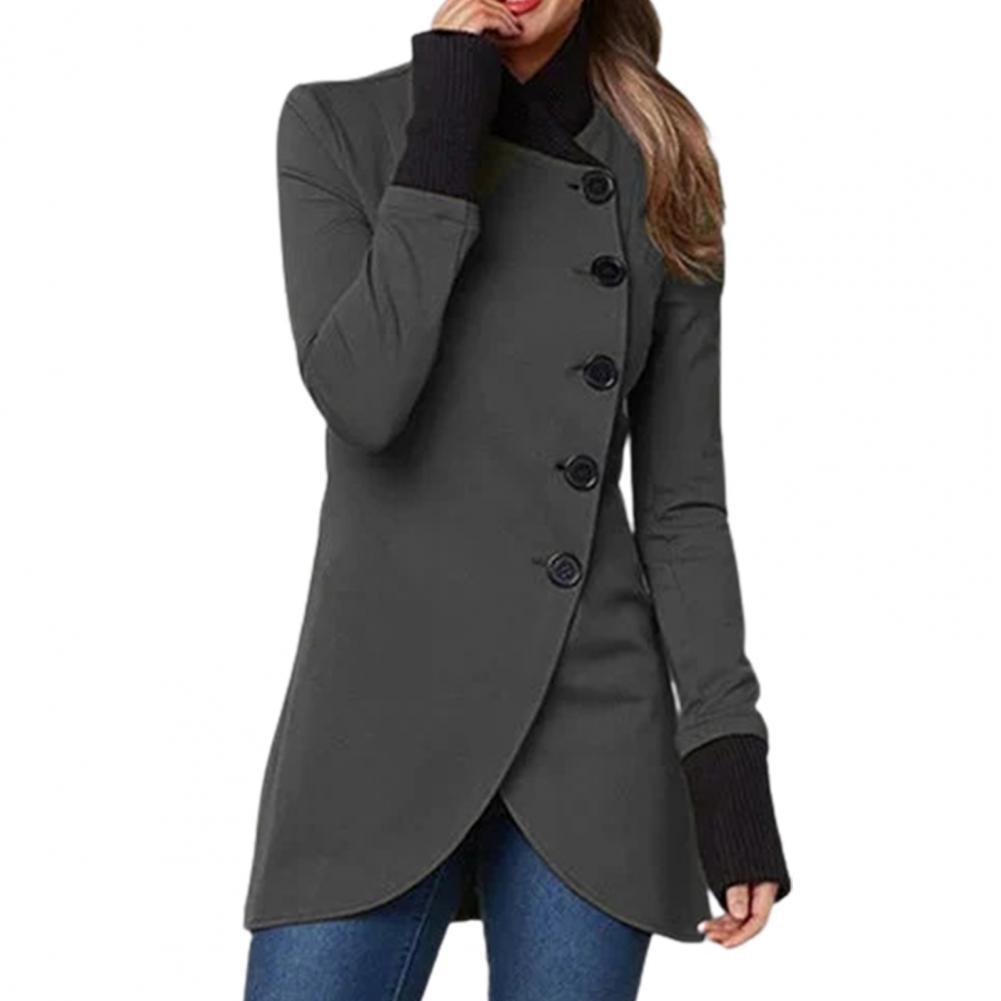 Women's Jacket with Long Sleeves, Stand-Up Collar, and Buttons