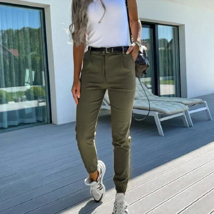 Women's Tapered Pants with Pockets and Mid-Rise Waist