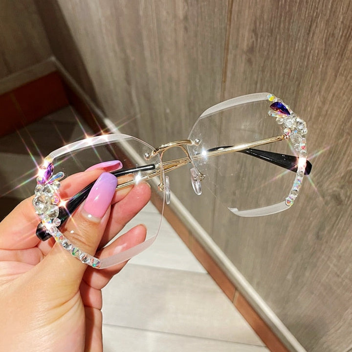 Rimless Sunglasses with Rhinestones