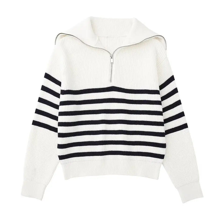 Emma & Rose striped zip-up sweater — premium knitwear