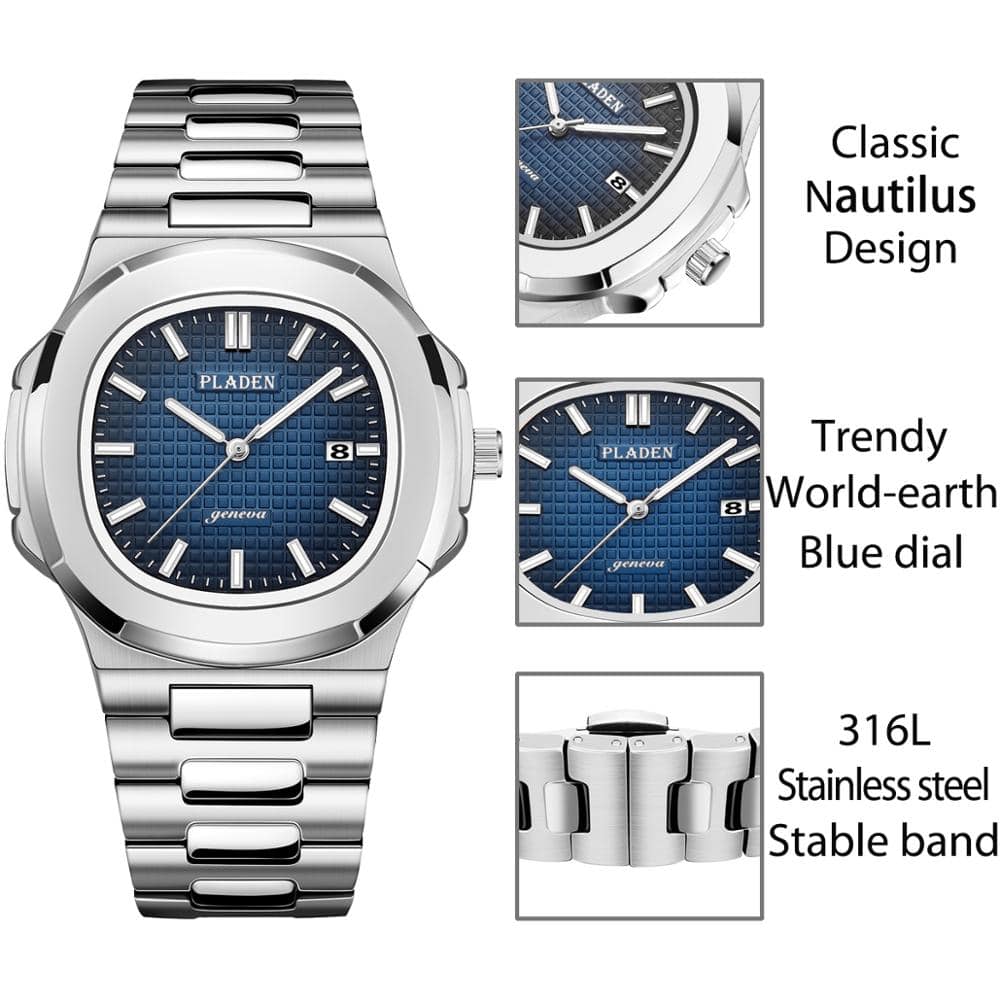 Stainless steel Roland™ Pladen watch by Emma & Rose Manhattan with a sleek silver band and minimalist dial design.