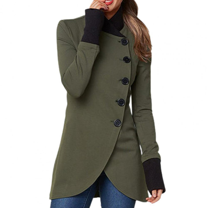 Women's Jacket with Long Sleeves, Stand-Up Collar, and Buttons