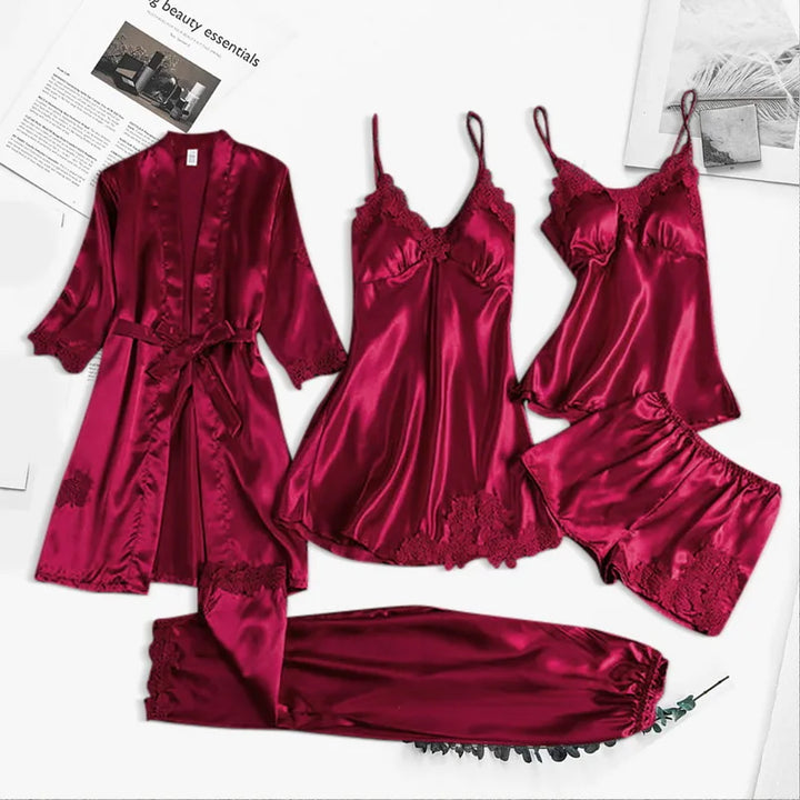 Women's Five-Piece Luxurious Robe & Pajama Set