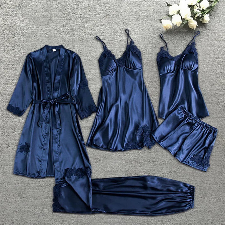 Women's Five-Piece Luxurious Robe & Pajama Set