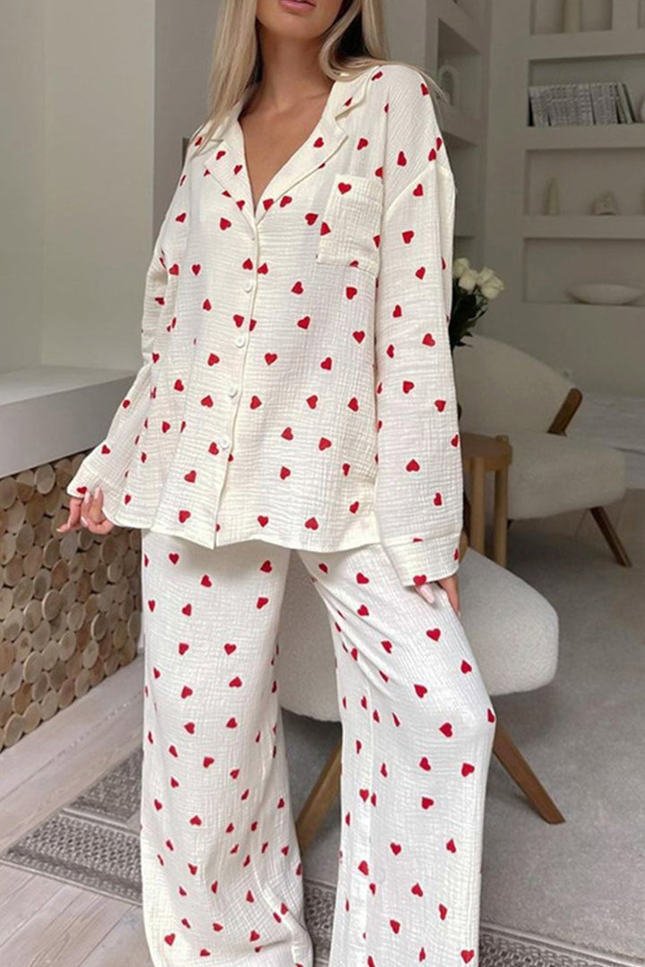 Heart Print Pajama Regular fit Cute design Comfortable and warm, view 2 - Elena Harper
