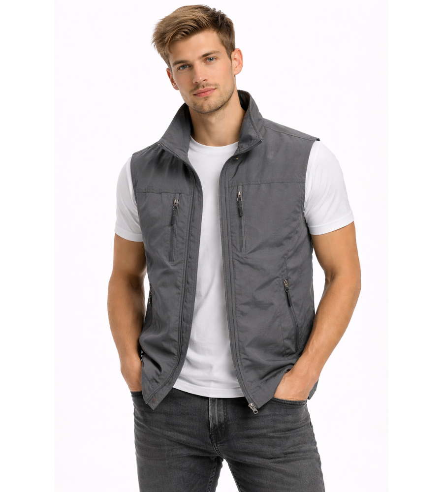 Men's Zip-Up Bodywarmer with High Collar - Practical and Versatile