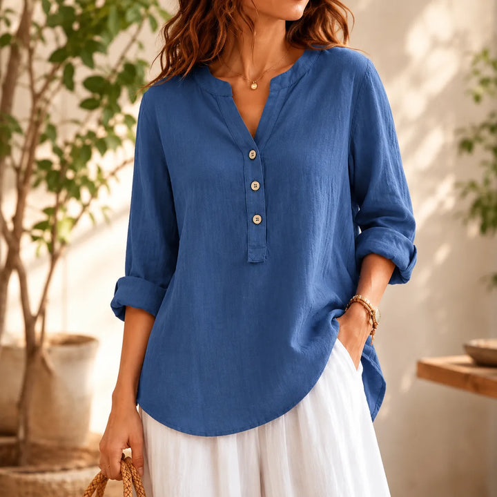 Amberlys Airy Blouse with V-Neck and Buttons - Elena Harper