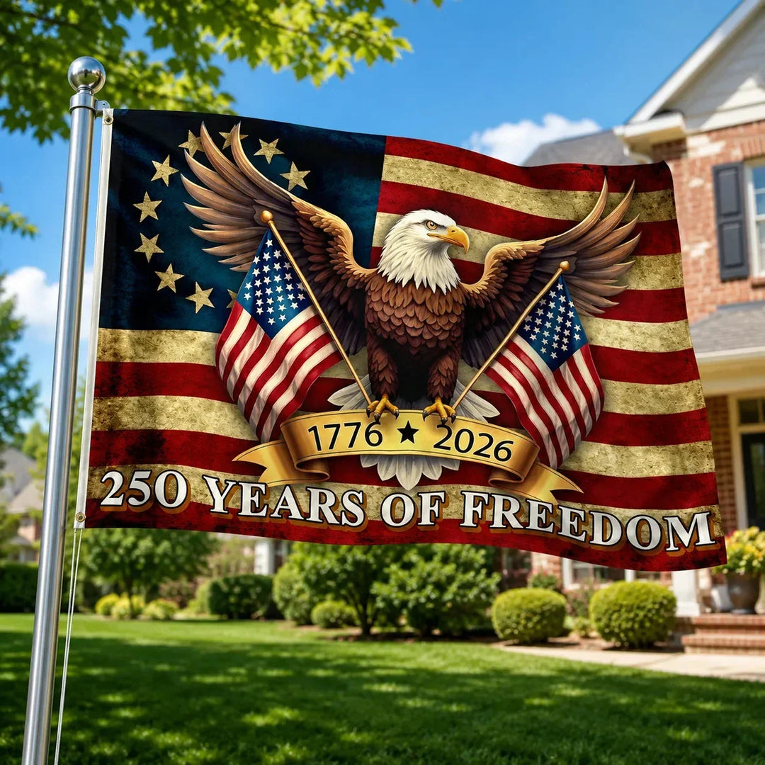 Eaglemark 250 Years of Freedom American Flag, 1776-2026 Bald Eagle Betsy Ross Banner, Outdoor - Elena Harper