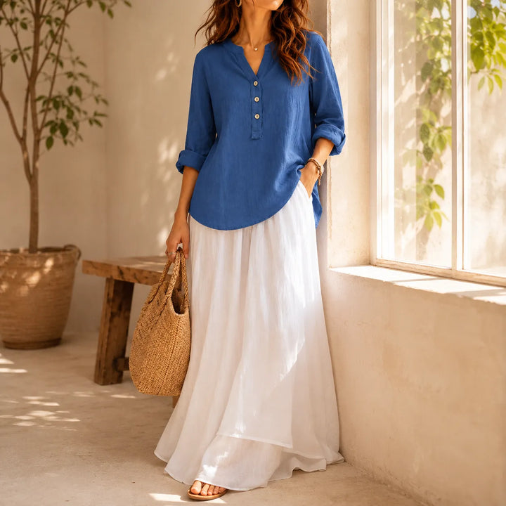 Amberlys Airy Blouse with V-Neck and Buttons - Elena Harper