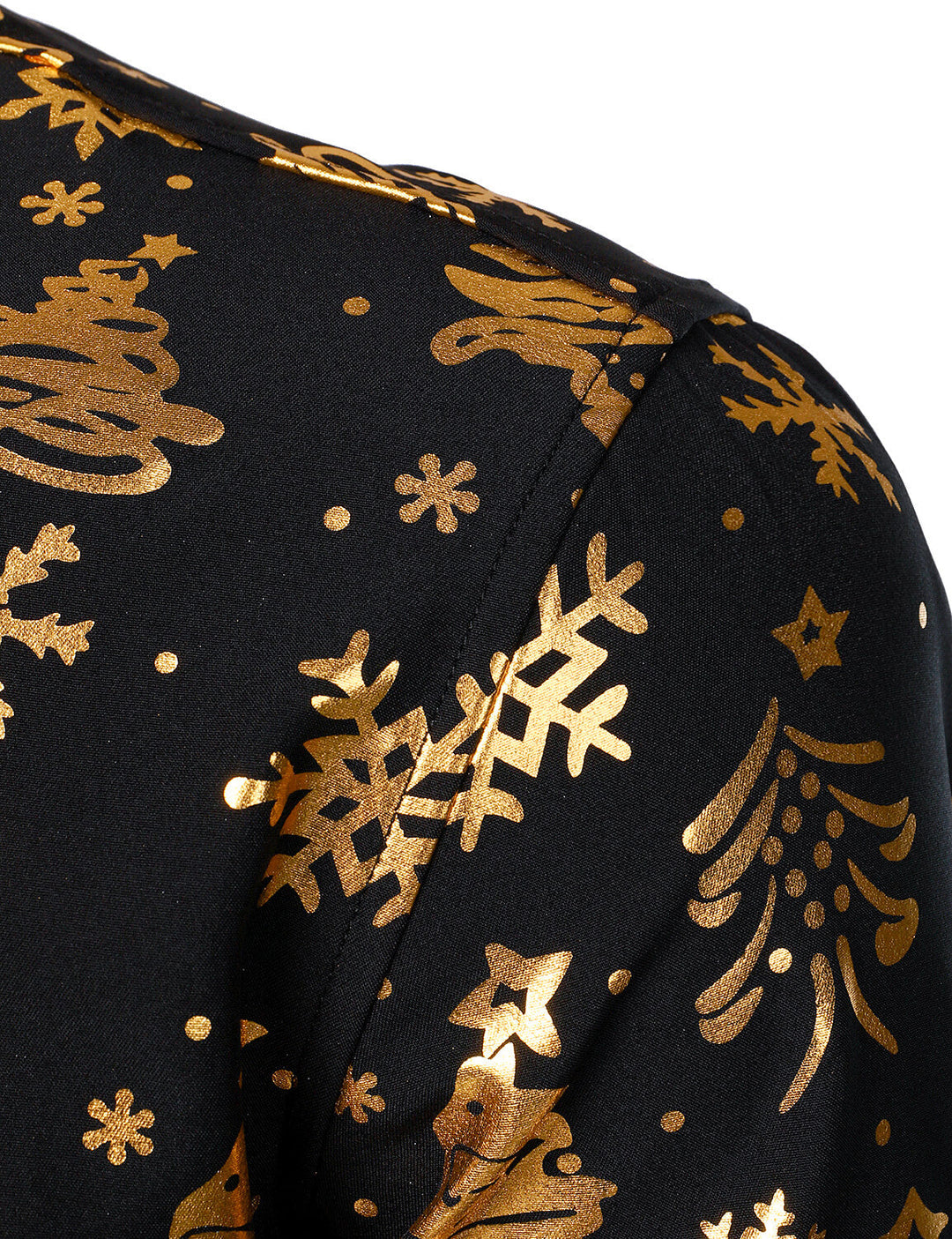 Nalcolm - Men's Gold Christmas Print Black Long Sleeve Shirt