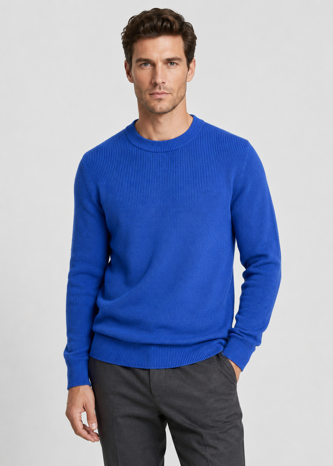 Men's Sweater Knitted Rib Pattern Long Sleeve Regular Fit with Comfortable Fit