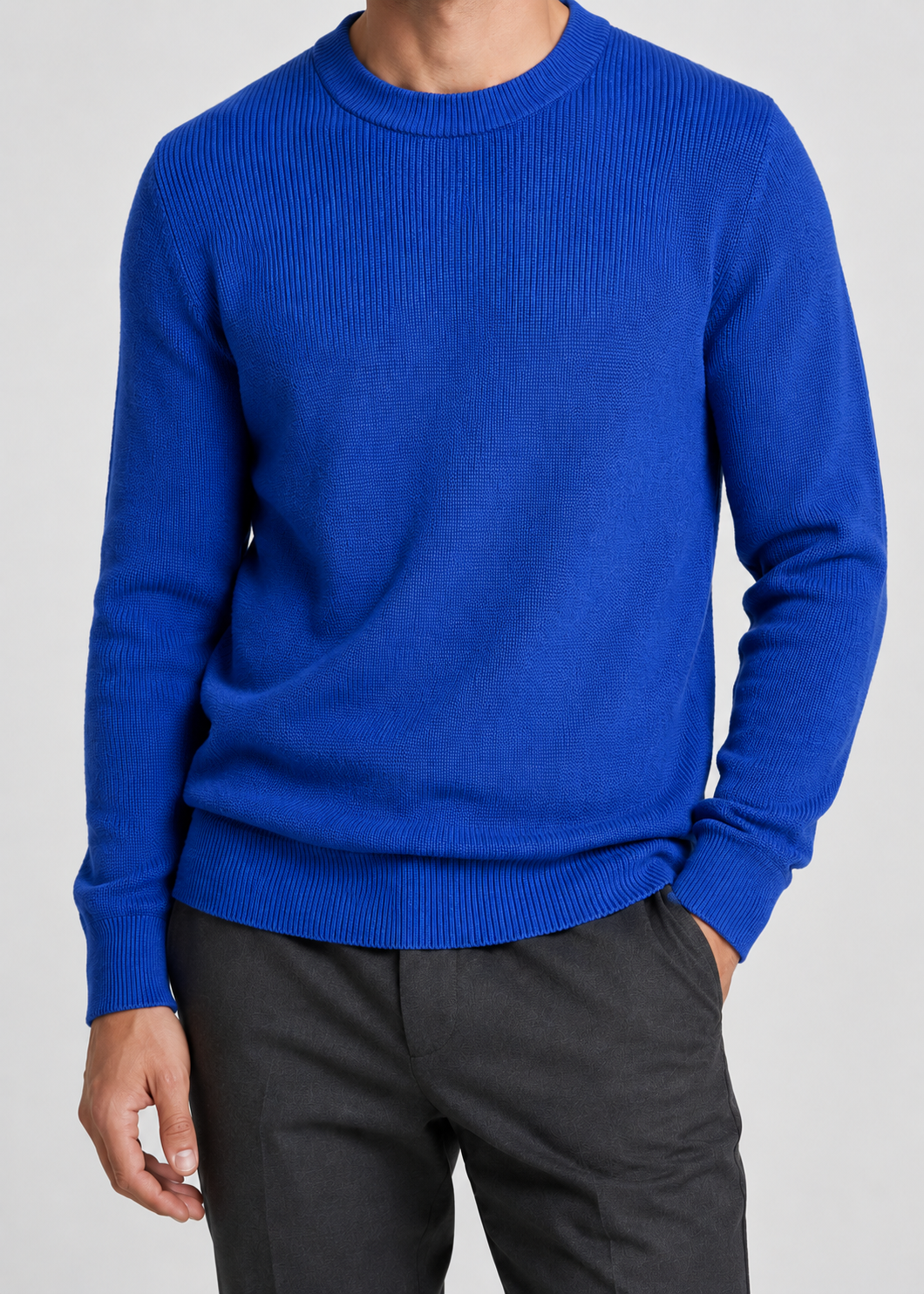 Men's Sweater Knitted Rib Pattern Long Sleeve Regular Fit with Comfortable Fit