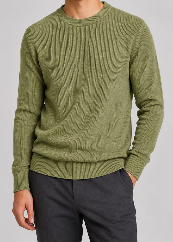Men's Sweater Knitted Rib Pattern Long Sleeve Regular Fit with Comfortable Fit