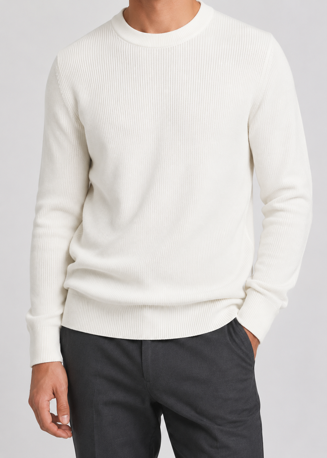 Men's Sweater Knitted Rib Pattern Long Sleeve Regular Fit with Comfortable Fit