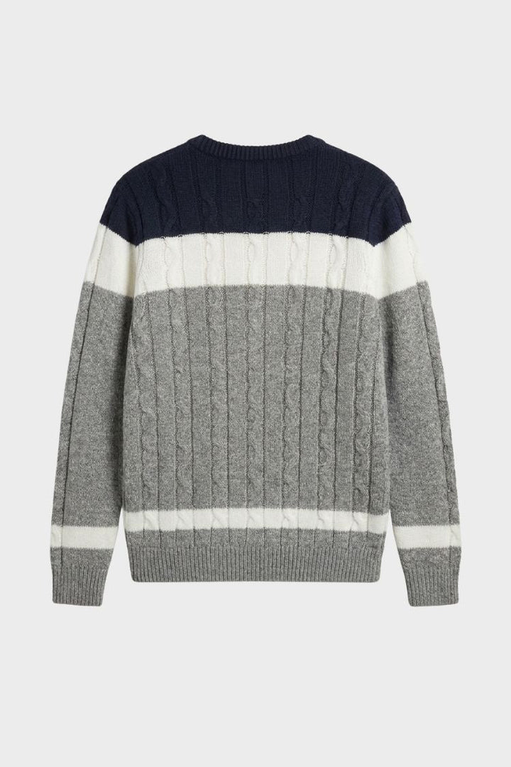 Men's Sweater Cable Knit Color Block Crew Neck Long Sleeve with Ribbed Cuffs